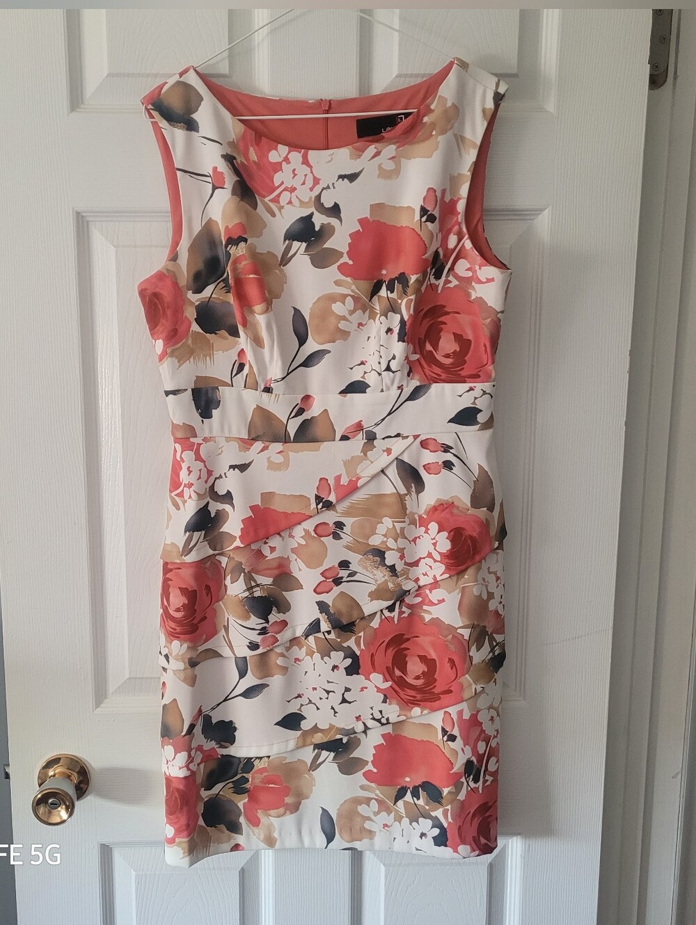Floral Sheath Dress in Coral and Cream
